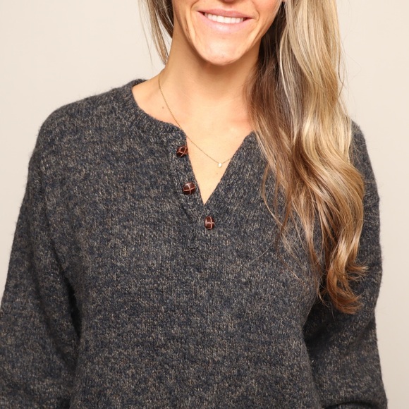 Vintage Made in USA Woolrich Charcoal Quarter Button-Up Pullover Sweater - Picture 2 of 4